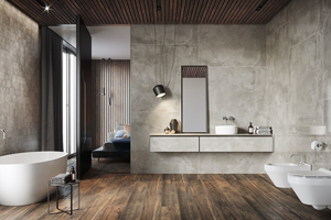 Еко-ванна або акцент на плитку під деревину для підлоги фото