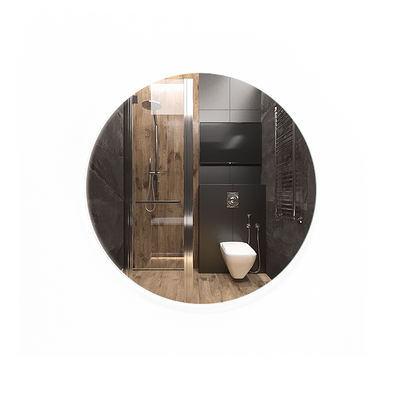 Дзеркало AMATO, кругле, скло стандарт 4 мм, підсвітка на стіну біла, кнопка знизу по центру, еврокромка, 600х600 489129 фото