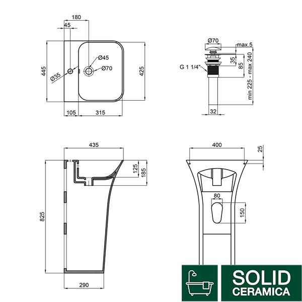 Раковина напольная моноблок Qtap Crow 450x435x835 White с донным клапаном QT0511G315W SD00043852 фото