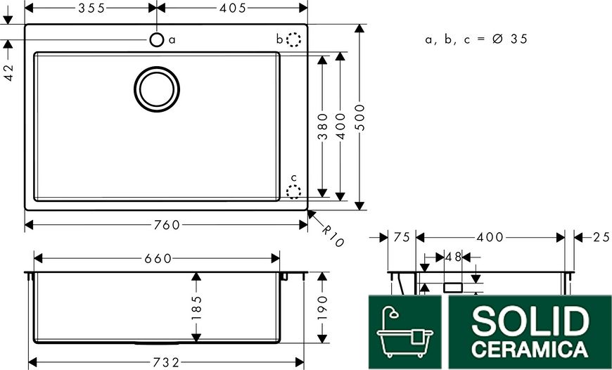 Кухонная мойка S711-F660 на столешницу1х35d 760х500 сталь (43302800) Stainless Steel KMNAVARA49839 фото