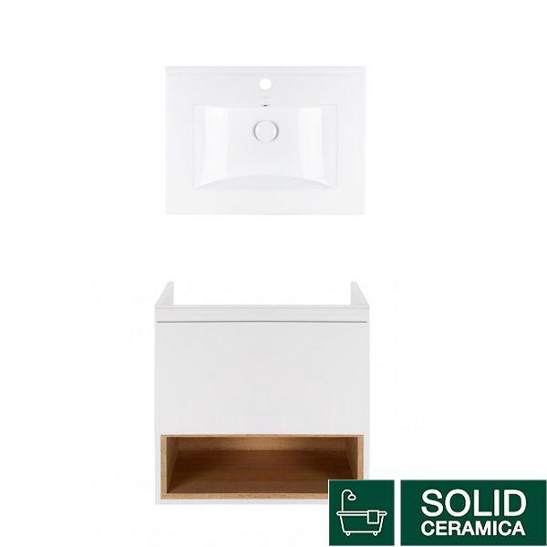 Комплект Qtap тумба подвесная Robin 600х580х437 мм White/Whitish oak + раковина врезная Albatross QT71RO43991 SD00050115 фото