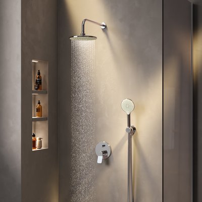 Набір: змішувач для ванни і душа, верхній душ з тримачем, душовий набір і шлангове приєднання AM.PM FB85A1RH20 X-Joy FB85A1RH20 фото