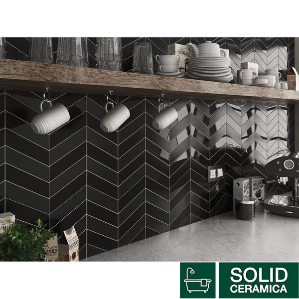 Плитка EQUIPE CERAMICAS 23367 CHEVRON WALL BLACK MATT right 493306 фото