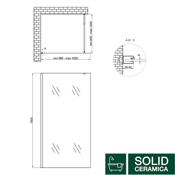 Душова перегородка Qtap Walk-In Standard CRM201.C8 100х190 см, скло Clear 8 мм, покриття CalcLess SD00045304 фото