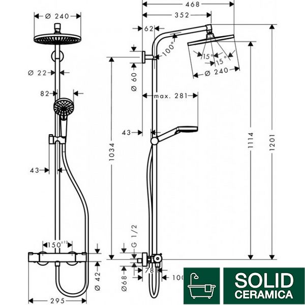 27267000 Crometta S 240 1jet Showerpipe Душевая система д/душа 341651 фото