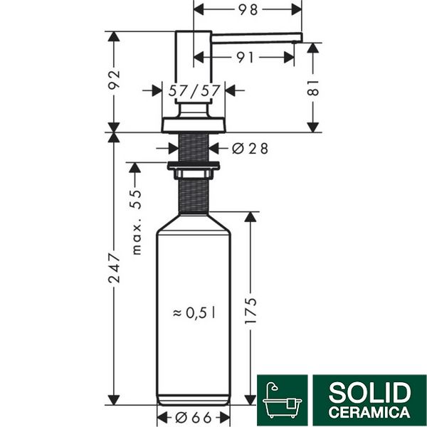 Дозатор кухонный A71 врезной для моющего средства 500 ml, цвет Stainless Steel (40468800) KMNAVARA33992 фото