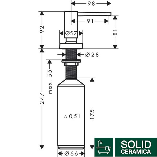 Дозатор кухонний A51 для миючого засобу 500 ml врізний Stainless Steel Finish (40448800) KMNAVARA39486 фото