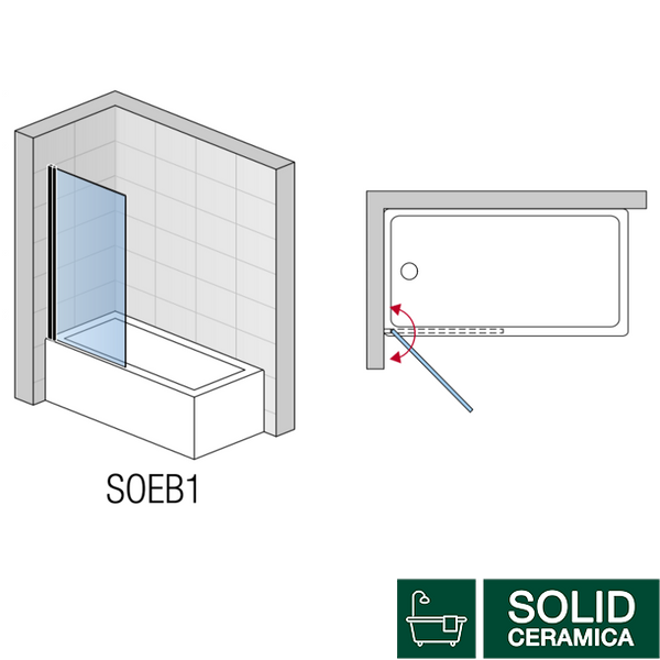 SOEB107500607 BlackLine SOLINO Одностворчатая шторка для ванны, стекло прозрачное, проф.черный мат 442198 фото