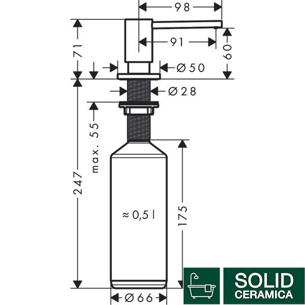 Кухонный дозатор A41 для моющего средства 500 ml врезной Stainless Steel Finish (40438800) KMNAVARA39489 фото