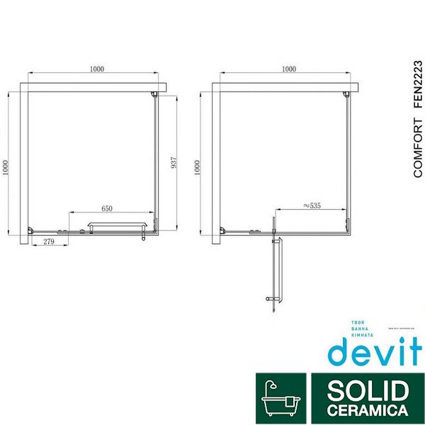 FEN2223 COMFORT Кабіна душова, квадр., 100х100, без піддона, скло прозоре 280204 фото