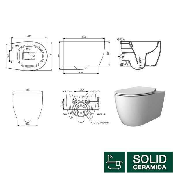 3020155 ACQUA NEW Унітаз підвісний безобідковий, тонка кришка soft-close, quickfix( 2пак) 464869 фото