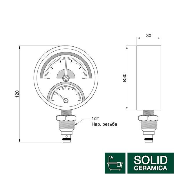 Термоманометр SD Plus 80 мм 1/2", нижнее подключение SD17210B SD00021362 фото