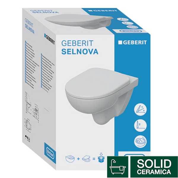 501.751.00.1 Комплект підвісного унітаза Geberit Selnova воронкоподібний, Rimfree, з сидінням з кришкою SoftClose, QuickFix, 53см, Білий 535598 фото