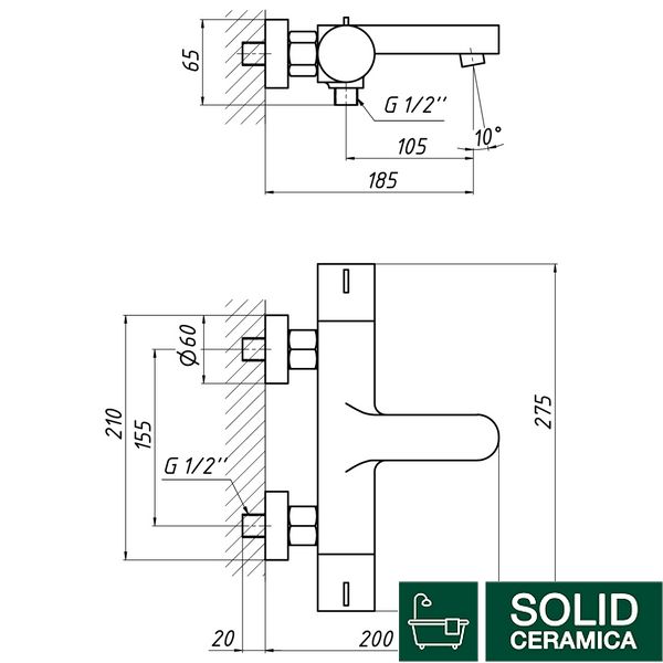 Смеситель термостатический для ванны Qtap Votice 30T105-1GC SD00041873 фото