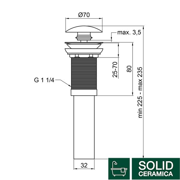 Донний клапан для раковини Qtap PU02 70х70х227.5 White SD00044163 фото